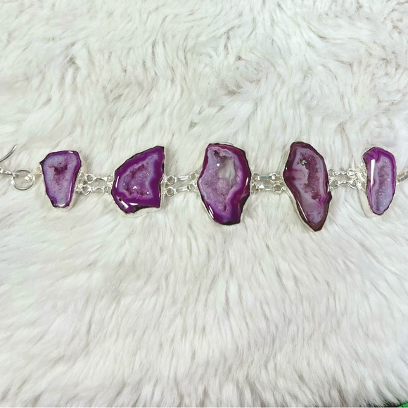 Pink Solar Quartz 925 Large Gemstone Necklace & Bracelet - Picture 3 of 7